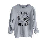Sudaderas para mujer con texto en inglés "I Tolerate A Lot Of Things But Not Gluten", cuello redondo, manga larga, sudadera moderna para otoño e invierno, informal, cómoda, gris, M