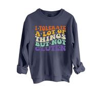 Sudaderas para mujer con texto en inglés "I Tolerate A Lot Of Things But Not Gluten", cuello redondo, manga larga, sudadera de moda para otoño e invierno, cómoda y casual, azul oscuro, M