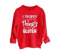 Sudaderas para mujer con texto en inglés "I Tolerate A Lot Of Things But Not Gluten", cuello redondo, manga larga, sudadera moderna para otoño e invierno, informal, cómoda, rosso, S