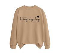 Sudaderas para mujer con texto en inglés "If Can't Bring My Dog I'm Not Going Dog Mom", cuello redondo, manga larga, sudadera de moda para otoño, casual, cómoda para invierno, caqui, S