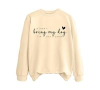 Sudaderas para mujer con texto en inglés "If Can't Bring My Dog I'm Not Going Dog Mom", cuello redondo, manga larga, sudadera de moda para otoño, casual, cómoda para invierno, beige, L