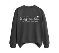 Sudaderas para mujer con texto en inglés "If Can't Bring My Dog I'm Not Going Dog Mom", cuello redondo, manga larga, sudadera de moda para otoño, casual, cómoda para invierno, gris oscuro, L