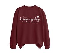 Sudaderas para mujer con texto en inglés "If Can't Bring My Dog I'm Not Going Dog Mom", cuello redondo, manga larga, sudadera de moda para otoño, casual, cómoda para invierno, Vino, M