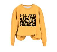 Sudaderas para mujer con texto en inglés "I'll Just Have The Chicken Tenders" de manga larga con cuello redondo para mujer, sudadera de invierno cómoda para otoño, casual, a la moda, amarillo, L