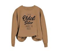 Sudaderas para mujer, con texto en inglés "I'm The Oldest Sister, I Make The Rules", manga larga, cuello redondo, sudadera de invierno para mujer, casual, otoño, moderna, cómoda, café, L