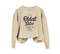 Sudaderas para mujer, con texto en inglés "I'm The Oldest Sister, I Make The Rules", manga larga, cuello redondo, sudadera de invierno para mujer, casual, otoño, moderna, cómoda, beige, L