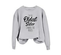 Sudaderas para mujer, con texto en inglés "I'm The Oldest Sister, I Make The Rules", manga larga, cuello redondo, sudadera de invierno para mujer, casual, otoño, moderna, cómoda, gris, L