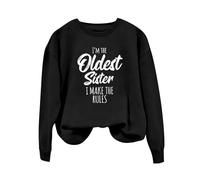Sudaderas para mujer, con texto en inglés "I'm The Oldest Sister, I Make The Rules", manga larga, cuello redondo, sudadera de invierno para mujer, casual, otoño, moderna, cómoda, gris oscuro, L
