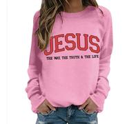 Sudaderas para mujer con texto en inglés "is My Everything", camisetas divertidas con versículo de Cristo de manga larga, rosa, XXL