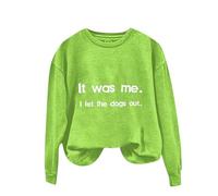 Sudaderas para mujer con texto en inglés "It Was Me I Let The Dogs Out", de manga larga, cuello redondo, para invierno, otoño, cómoda, casual, a la moda, verde menta, S
