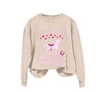 Sudaderas para mujer, con texto en inglés "Just A Girl Who Loves Horses", de manga larga, cuello redondo, para invierno, otoño, casual, cómoda, moderna, beige, XXL