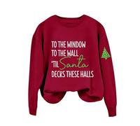 Sudaderas para mujer con texto en inglés "To The Window To The Wall Til Santa Decks These Halls" - Sudadera de manga larga para otoño para mujer, sudadera de invierno cómoda, moderna y casual, rosso