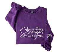 Sudaderas para mujer con texto en inglés "You Are Stronger Than The Storm" de manga larga con cuello redondo para mujer, sudadera de moda casual de invierno, cómoda para otoño, Morado (, M