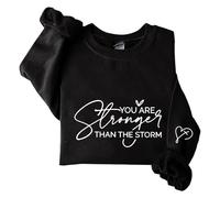 Sudaderas para mujer con texto en inglés "You Are Stronger Than The Storm" de manga larga con cuello redondo para mujer, sudadera de moda casual de invierno, cómoda para otoño, Negro, M