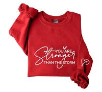 Sudaderas para mujer con texto en inglés "You Are Stronger Than The Storm" de manga larga con cuello redondo para mujer, sudadera de moda casual de invierno, cómoda para otoño, rosso, M