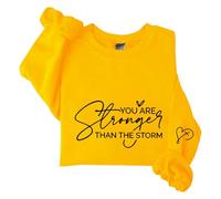 Sudaderas para mujer con texto en inglés "You Are Stronger Than The Storm" de manga larga con cuello redondo para mujer, sudadera de moda casual de invierno, cómoda para otoño, amarillo, XL
