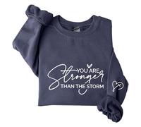 Sudaderas para mujer con texto en inglés "You Are Stronger Than The Storm" de manga larga con cuello redondo para mujer, sudadera de moda casual de invierno, cómoda para otoño, azul marino, L