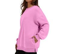 Sudaderas para mujer, de color liso, con bolsillo, cuello redondo, manga larga, para mujer, sudadera de moda, casual, cómoda, para invierno y otoño, hot pink, XXL