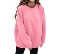 Sudaderas para mujer, de gran tamaño, cuello redondo, forro polar, ajuste relajado, sin capucha, casuales, cómodos, cálidos, para patineta, a la moda, ropa de abrigo lisa, rosa, S