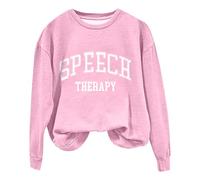 Sudaderas para mujer, de manga larga, cuello redondo, para terapia del habla, sudadera informal de moda, para invierno y otoño, rosa, XL