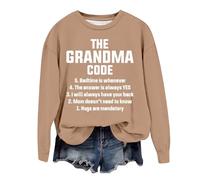 Sudaderas para mujer, diseño de The Grandma Code, divertida, cuello redondo, manga larga, holgada, informal, para otoño, moderna, para invierno, casual, cómoda, caqui, XXL