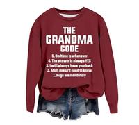 Sudaderas para mujer, diseño de The Grandma Code, divertida, cuello redondo, manga larga, holgada, informal, para otoño, moderna, para invierno, casual, cómoda, Vino, L