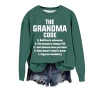 Sudaderas para mujer, diseño de The Grandma Code, divertida, cuello redondo, manga larga, holgada, informal, para otoño, moderna, para invierno, casual, cómoda, verde, XXL