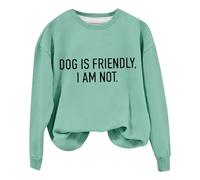 Sudaderas para mujer Dog Is Friendly I Am Not cuello redondo de manga larga para mujer, sudadera de otoño a la moda, cómoda, de invierno, casual, verde menta, XXL
