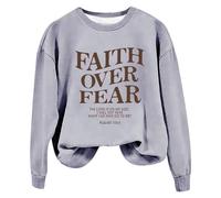 Sudaderas para mujer Faith Over Fear The Lord Is On My Side I Will Not Fear What Can Man Do To Me Sudadera de manga larga para mujer, sudadera cómoda casual de invierno a la moda, gris, M