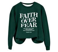 Sudaderas para mujer Faith Over Fear The Lord Is On My Side I Will Not Fear What Can Man Do To Me Sudadera de manga larga para mujer, sudadera cómoda casual de invierno a la moda, verde, L