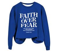 Sudaderas para mujer Faith Over Fear The Lord Is On My Side I Will Not Fear What Can Man Do To Me Sudadera de manga larga para mujer, sudadera cómoda casual de invierno a la moda, azul, M