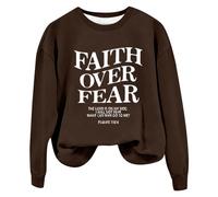 Sudaderas para mujer Faith Over Fear The Lord Is On My Side I Will Not Fear What Can Man Do To Me Sudadera de manga larga para mujer, sudadera cómoda casual de invierno a la moda, café, L
