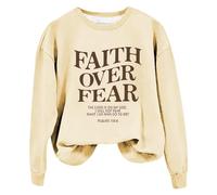 Sudaderas para mujer Faith Over Fear The Lord Is On My Side I Will Not Fear What Can Man Do To Me Sudadera de manga larga para mujer, sudadera cómoda casual de invierno a la moda, beige, XL