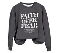 Sudaderas para mujer Faith Over Fear The Lord Is On My Side I Will Not Fear What Can Man Do To Me Sudadera de manga larga para mujer, sudadera cómoda casual de invierno a la moda, gris oscuro, XXL