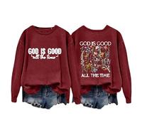 Sudaderas para mujer God Is Good All The Time Floral cuello redondo manga larga mujer sudadera invierno otoño moda casual cómodo suéter, Vino, XXL