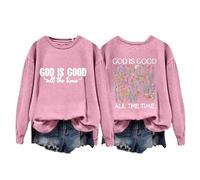 Sudaderas para mujer God Is Good All The Time Floral cuello redondo manga larga mujer sudadera invierno otoño moda casual cómodo suéter, rosa, XXL