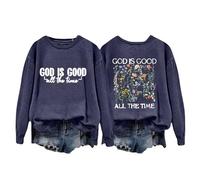 Sudaderas para mujer God Is Good All The Time Floral cuello redondo manga larga mujer sudadera invierno otoño moda casual cómodo suéter, azul marino, M