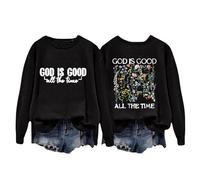 Sudaderas para mujer God Is Good All The Time Floral cuello redondo manga larga mujer sudadera invierno otoño moda casual cómodo suéter, Negro, XXL