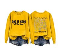 Sudaderas para mujer God Is Good All The Time Floral cuello redondo manga larga mujer sudadera invierno otoño moda casual cómodo suéter, amarillo, S