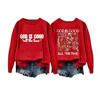 Sudaderas para mujer God Is Good All The Time Floral cuello redondo manga larga mujer sudadera invierno otoño moda casual cómodo suéter, rosso, L