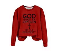 Sudaderas para mujer God Is Not An Option He Is Necessity, sudadera de manga larga con cuello redondo para mujer, sudadera de invierno moderna para otoño, cómoda, casual, rosso, L