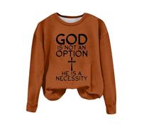 Sudaderas para mujer God Is Not An Option He Is Necessity, sudadera de manga larga con cuello redondo para mujer, sudadera de invierno moderna para otoño, cómoda, casual, naranja, XL