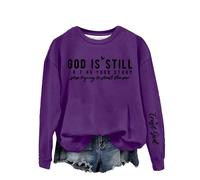 Sudaderas para mujer God Is Still R T Ng Your Story S Tring To Stand The Per Print de manga larga con cuello redondo para mujer, sudadera de invierno cómoda para otoño, Morado (, L