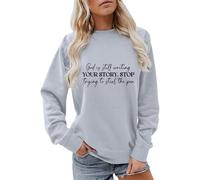 Sudaderas para mujer God Is Still Writing Your Story S Trying To Steal The Pen Cuello redondo Otoño Invierno Sudadera casual para mujer, cómoda y moderna, gris, S