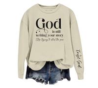Sudaderas para mujer God Is Still Writing Your Story Stop Trying To Steal The Pen cuello redondo manga larga otoño invierno casual mujer sudadera moderna cómoda, caqui, XL