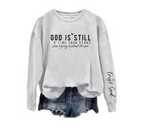 Sudaderas para mujer God Is Writing Your Story S Trying To Steal The Pen de manga larga con cuello redondo para mujer, sudadera cómoda para invierno, casual, otoño, a la moda, gris, L