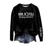 Sudaderas para mujer God Is Writing Your Story S Trying To Steal The Pen de manga larga con cuello redondo para mujer, sudadera cómoda para invierno, casual, otoño, a la moda, Negro, XL