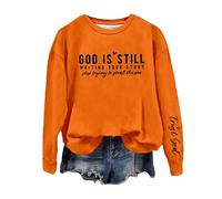 Sudaderas para mujer God Is Writing Your Story S Trying To Steal The Pen de manga larga con cuello redondo para mujer, sudadera cómoda para invierno, casual, otoño, a la moda, naranja, S