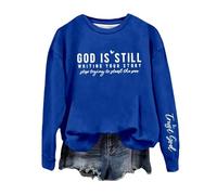 Sudaderas para mujer God Is Writing Your Story S Trying To Steal The Pen de manga larga con cuello redondo para mujer, sudadera cómoda para invierno, casual, otoño, a la moda, azul, XXL