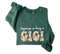Sudaderas para mujer Happiness Is Being A Gigi Floral de manga larga con cuello redondo para mujer, sudadera de moda casual de invierno cómoda para otoño, -, M